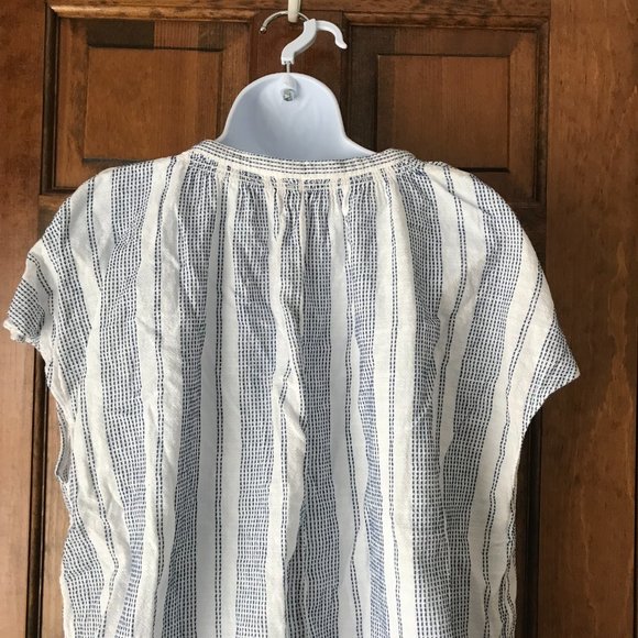 H&M White with Blue Thread Stitched Stripes Cap Sleeve Pullover Top Size 2XL - Picture 8 of 13